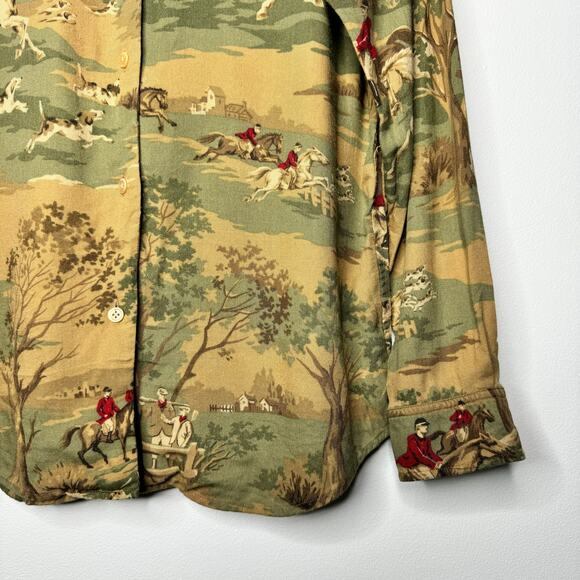 Lauren Ralph Lauren Equestrian Fox Hunt Shirt Women’s Medium Horse Print VTG - Picture 3 of 7